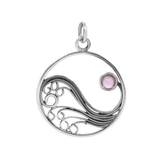 Colgante de Plata Olas con Piedra de Cuarzo Rosa