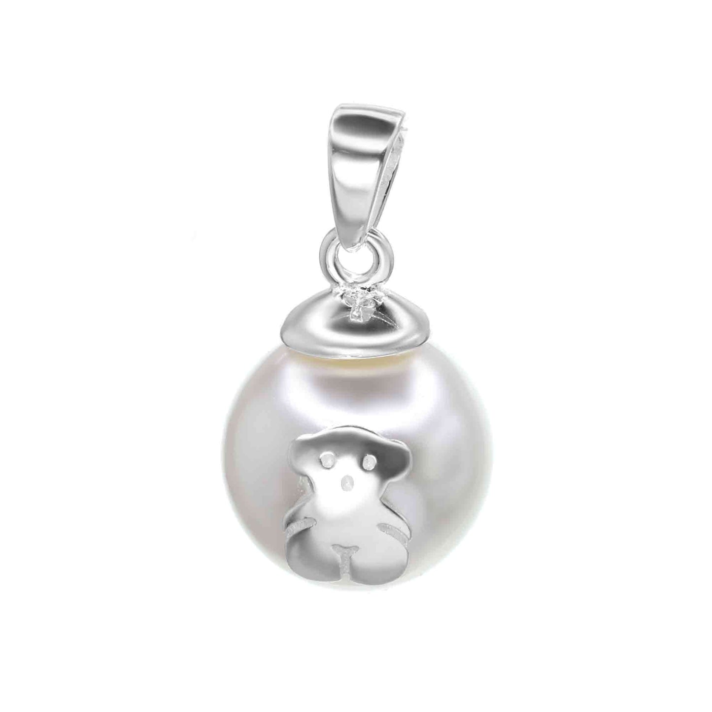 Colgante de Plata Perla con Aplicación Figura de Osito - DJOYAS