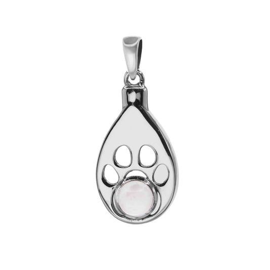 Colgante de Plata Placa Gota con Figura de Huella y Aplicación de Piedra Luna