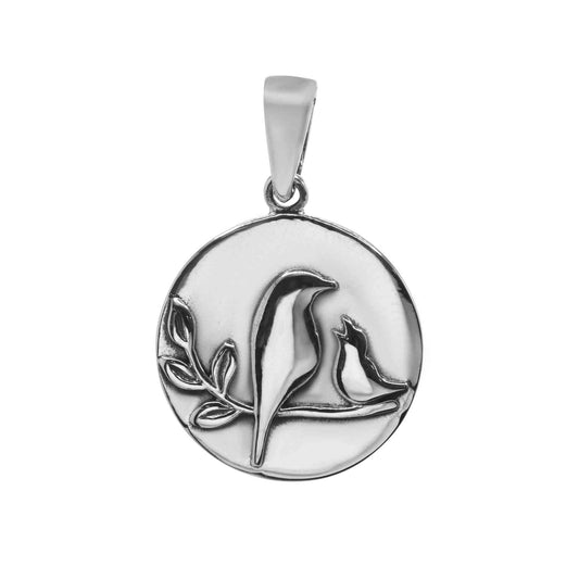 Colgante de Plata Placa Lisa Aves en Rama