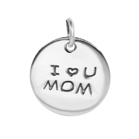 Colgante de Plata Placa Redonda "I ? U MOM"