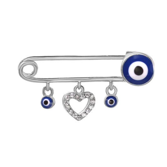 Colgante de Plata Prendedor Ojo Turco con Figura Corazón con Circones