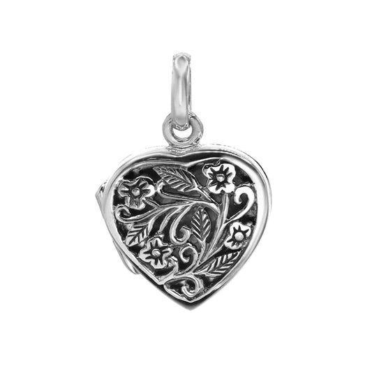 Colgante de Plata Relicario Corazón con - de Flores