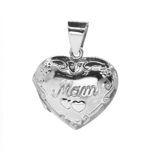 Colgante de Plata Relicario Corazón "Mom"