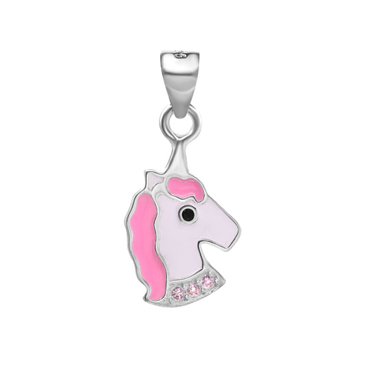 Colgante de Plata Unicornio Esmaltado Rosa con Circones