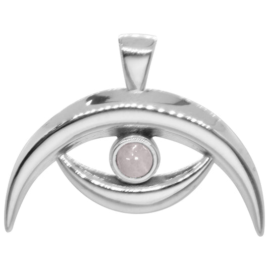 Colgante Doble Luna con Piedra de Cuarzo Rosa