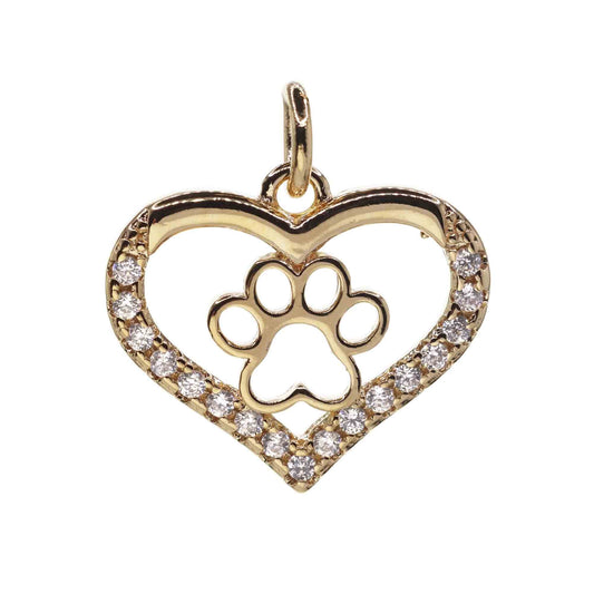 Colgante Enchapada en Oro - Corazón con Huella y Circones