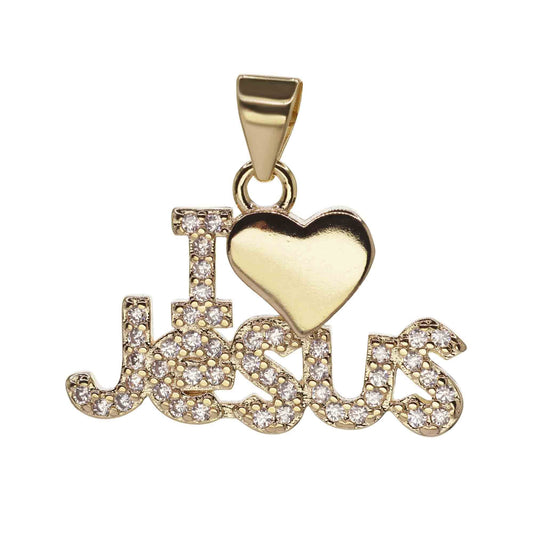 Colgante Enchapada en Oro - "I Love Jesus" con Circones