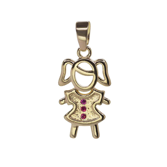 Colgante Enchapada en Oro Niña de Vestido con Circones Magenta
