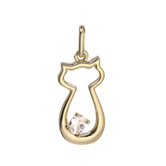 Colgante Enchapado en Oro Colgante Gato Calado con Circón Tradicional