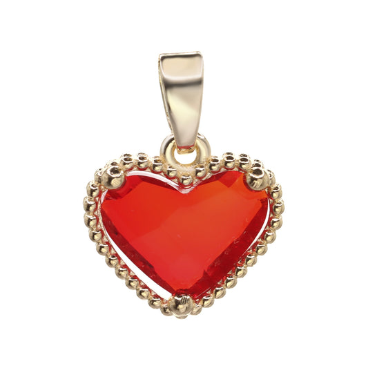 Colgante Enchapado en Oro - Corazón con Cristal Rojo
