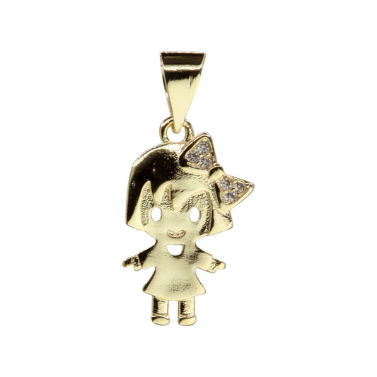 Colgante Enchapado en Oro Niña con Moño Circón