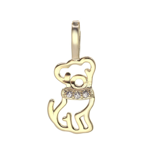 Colgante Enchapado en Oro Perro con Collar de Circones