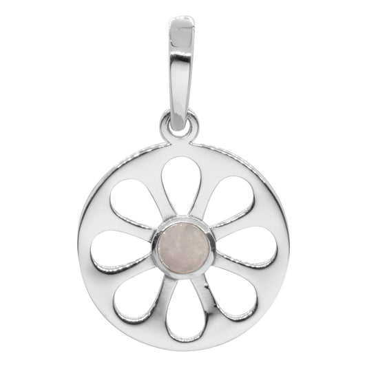 Colgante Flor de Placa con Piedra Cuarzo Rosa