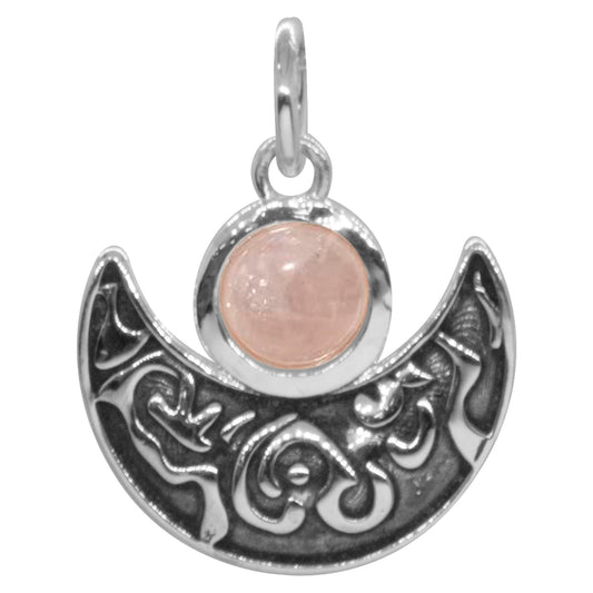 Colgante Luna con Piedra de Cuarzo Rosa