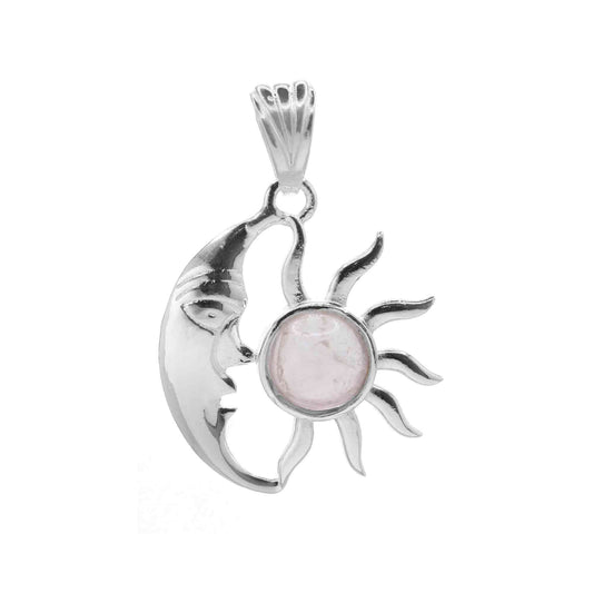 Colgante Luna con Sol y Piedra Cuarzo Rosa