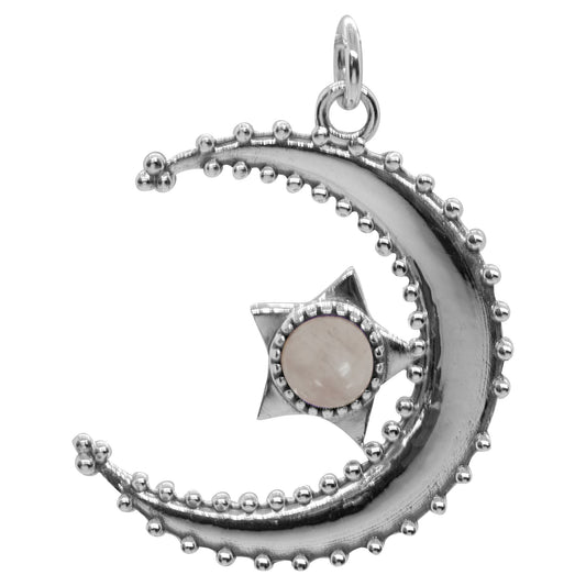 Colgante Luna y Estrella con Piedra Cuarzo Rosa