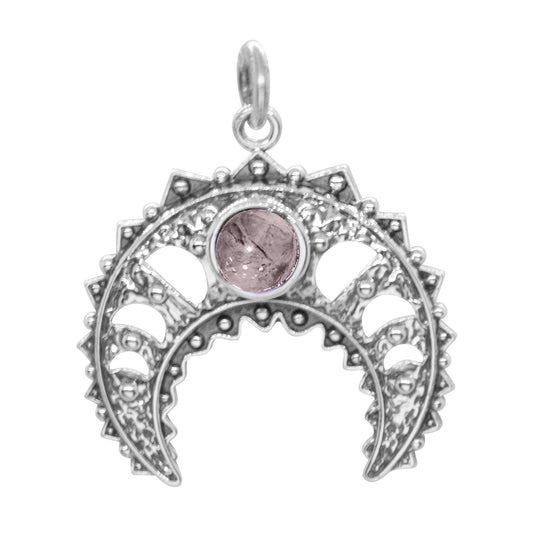 Colgante Lunas con Piedra Cuarzo Rosa