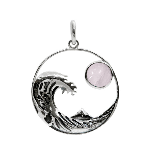 Colgante Ola de Kanagawa Piedra Cuarzo Rosa