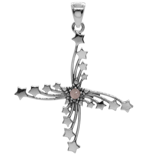 Colgante Vórtice Estrellas Con Piedra Cuarzo Rosa