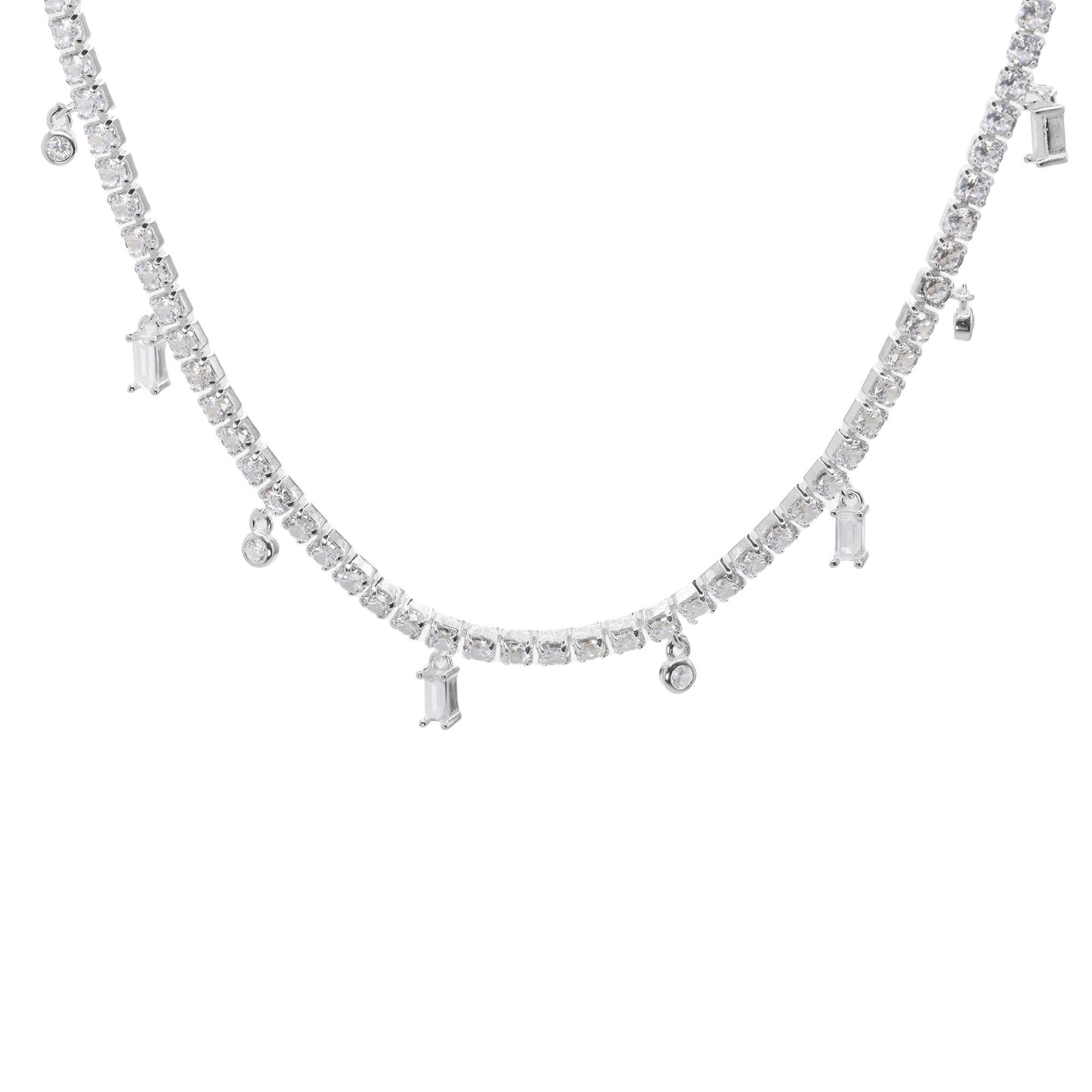 Collar de Plata Cadena de Circones con Círculos y Rectángulos de Circón