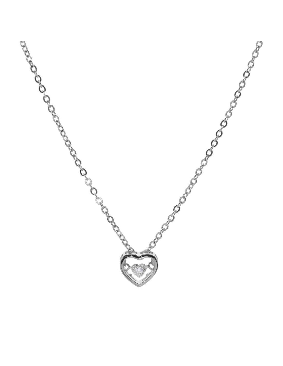 Collar de Plata Caja Corazón con Pequeño Corazón de Circón de Centro