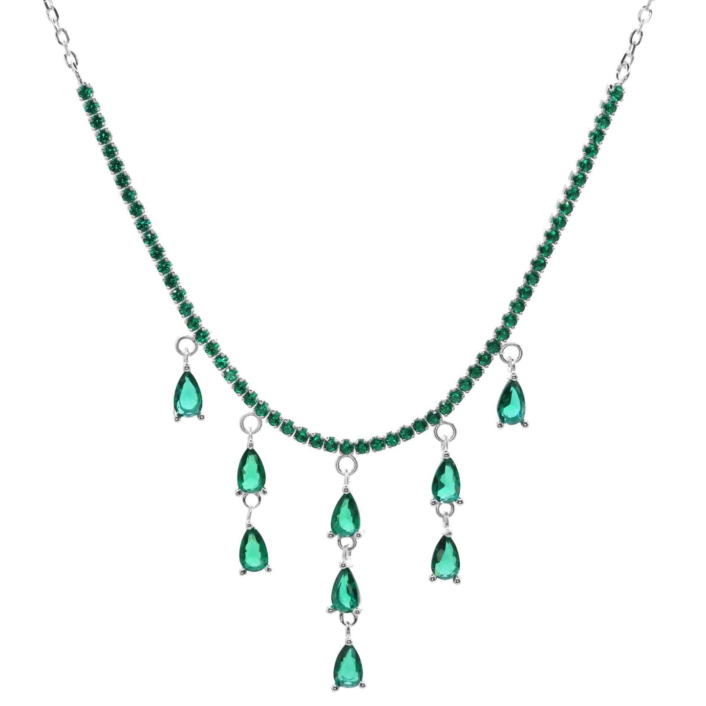 Collar de Plata Cascada Gotas Circones Esmeralda