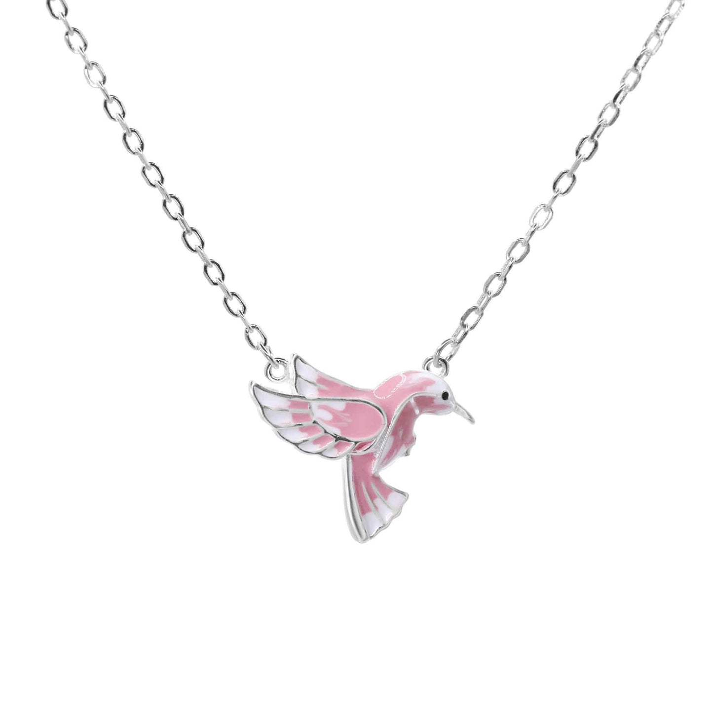 Collar de Plata Colibrí Esmaltado Rosa