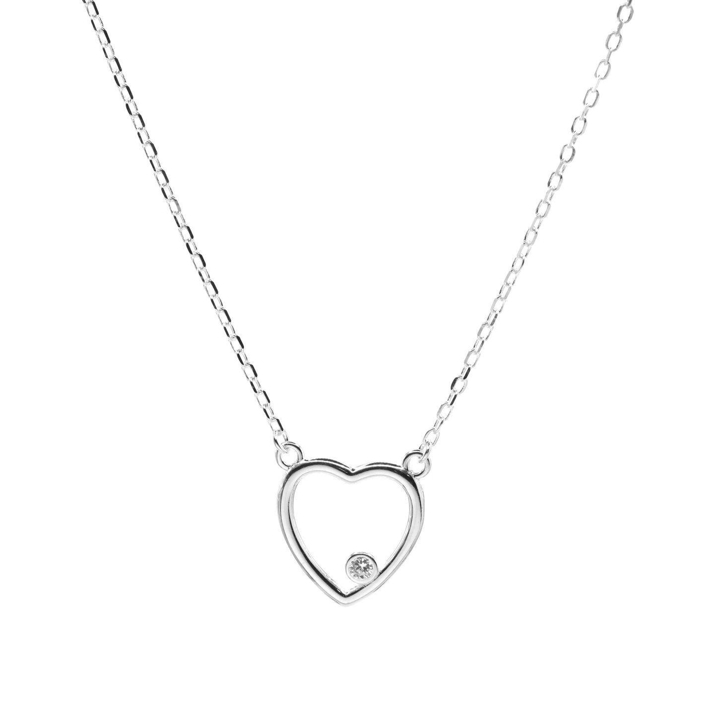 Collar de Plata Corazón con Pequeño Circón