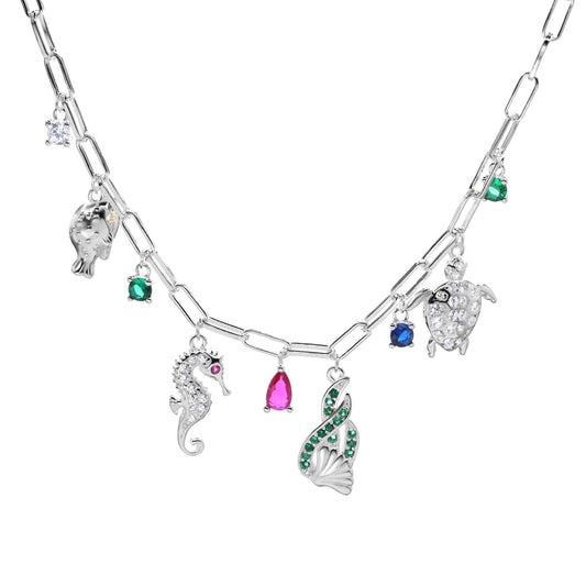 Collar de Plata - Caballo de Mar y Figuras de Mar con Circones