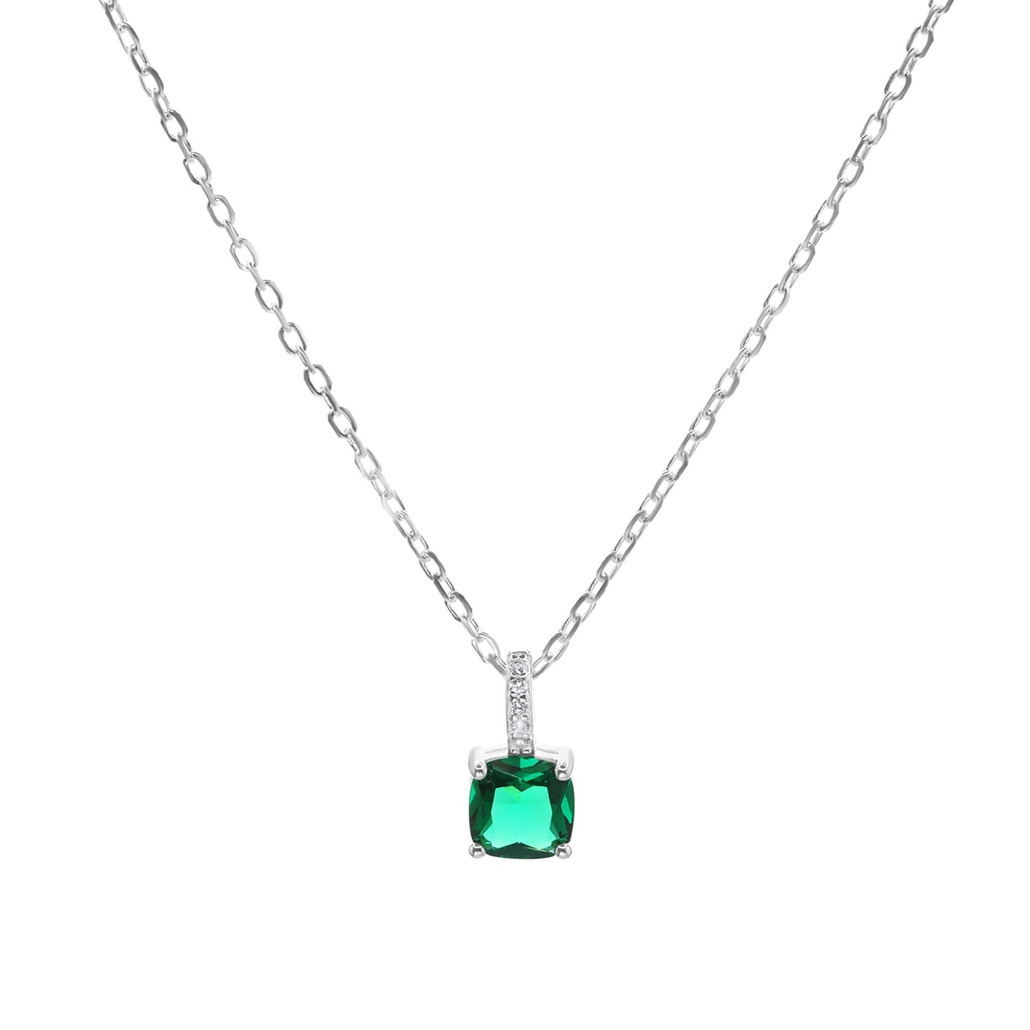 Collar de Plata - Circón Esmeralda Cuadrado con Serie de Circones