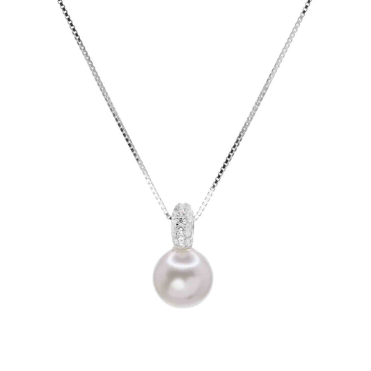 Collar de Plata - Círculo con Circones y Perla Imitación