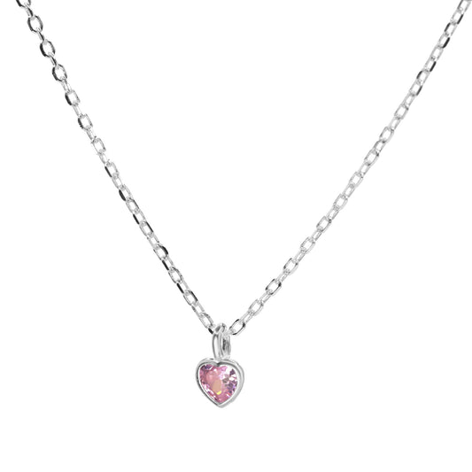Collar de Plata - Corazón Circón Rosa