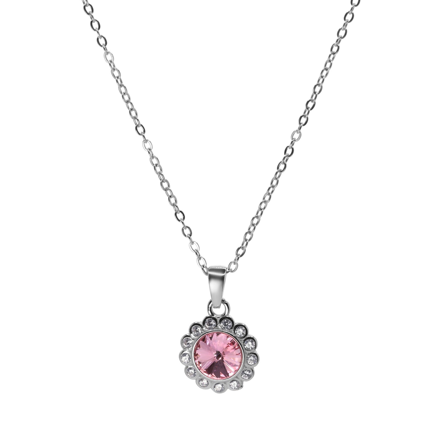 Collar de Plata - Flor con Cristal Rosa Swarovski Elements