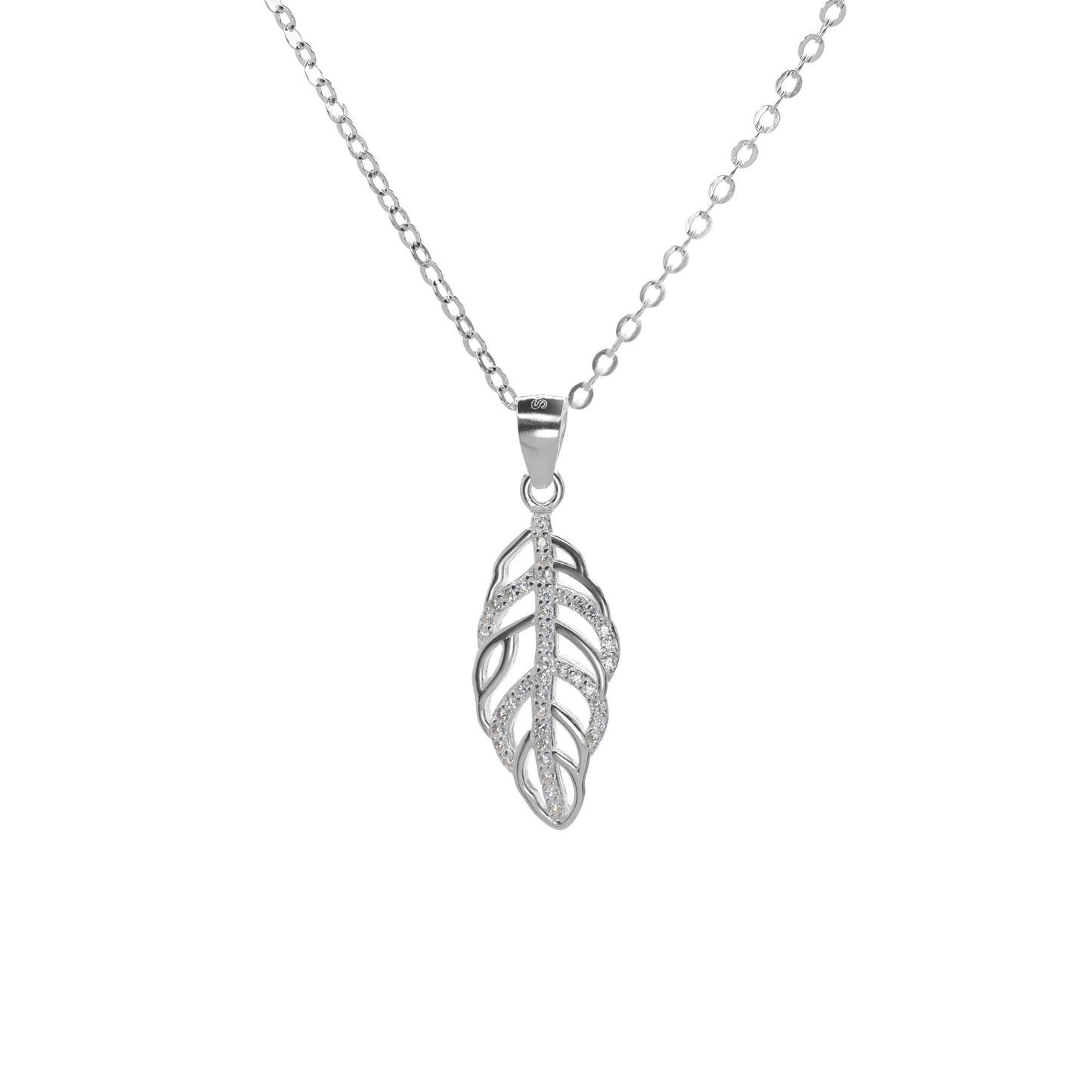 Collar de Plata - Hoja con Pequeños Circones