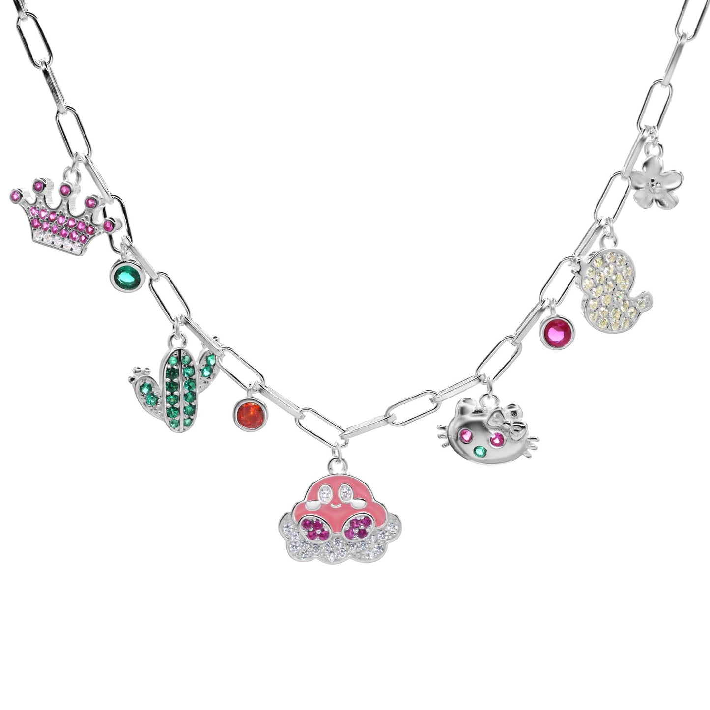 Collar de Plata - Kirby y Hello Kitty con Figuras y Circones