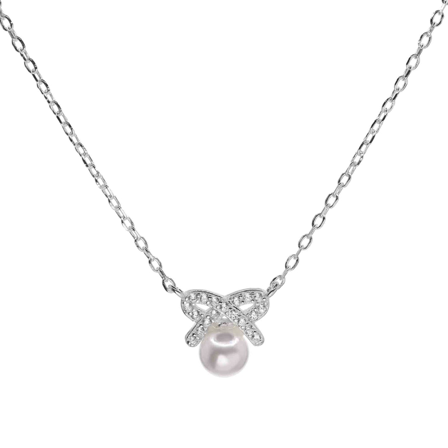 Collar de Plata - Lazo de Circones y Perla Imitación