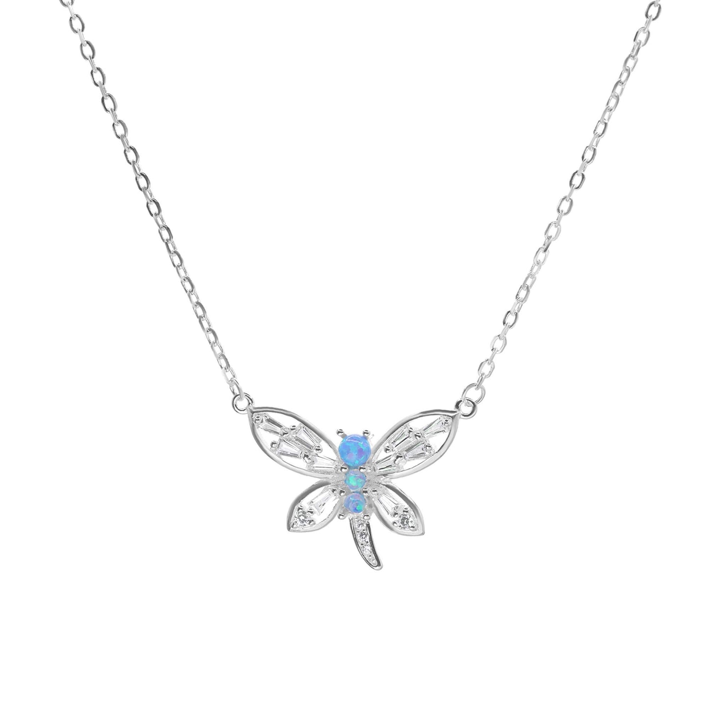 Collar de Plata - Libélula Calada de Ópalo con Circones
