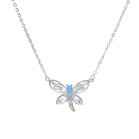 Collar de Plata - Libélula Calada de Ópalo con Circones