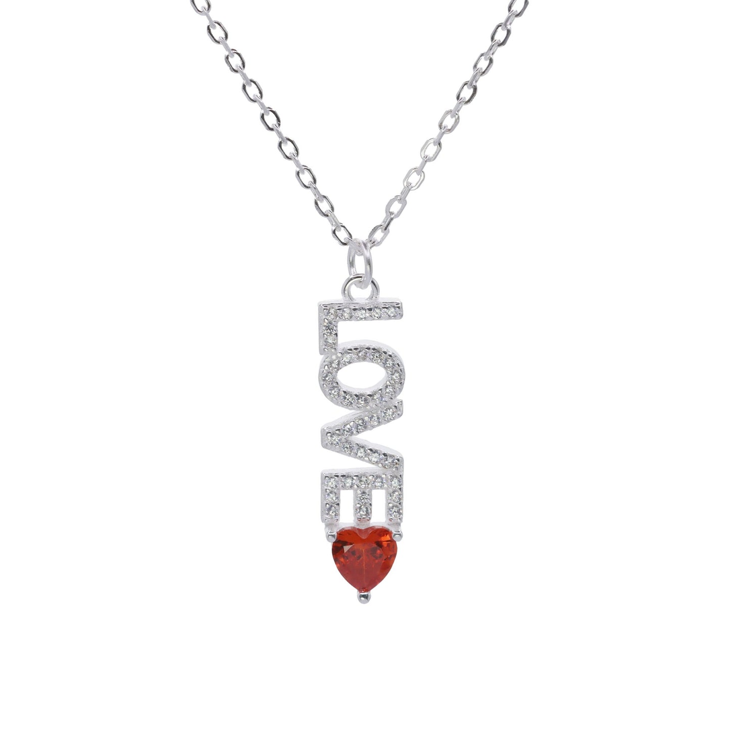 Collar de Plata - LOVE Circones y Corazón Rubí