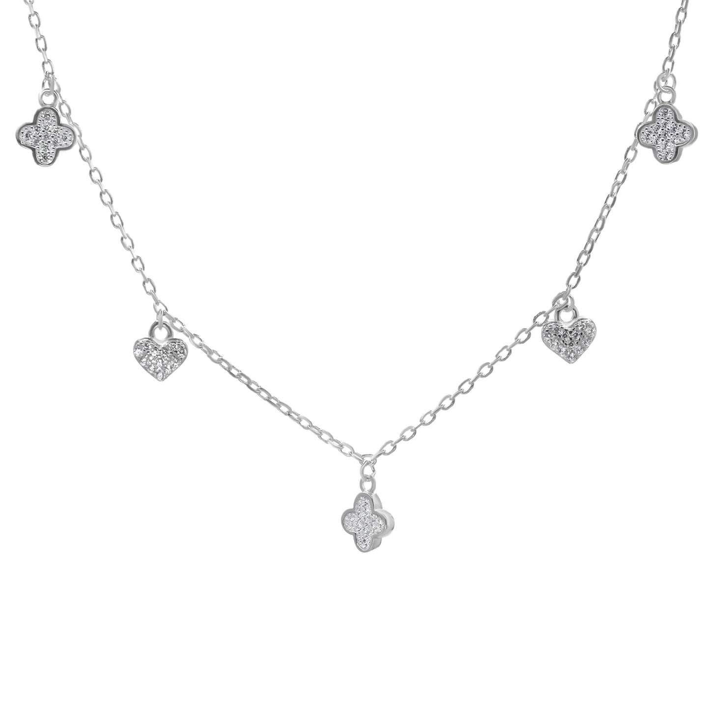 Collar de Plata Diseños Trébol y Corazones con Circones