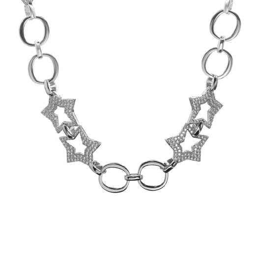 Collar de Plata  Doble Estrella de Circones con Argollas Lisas