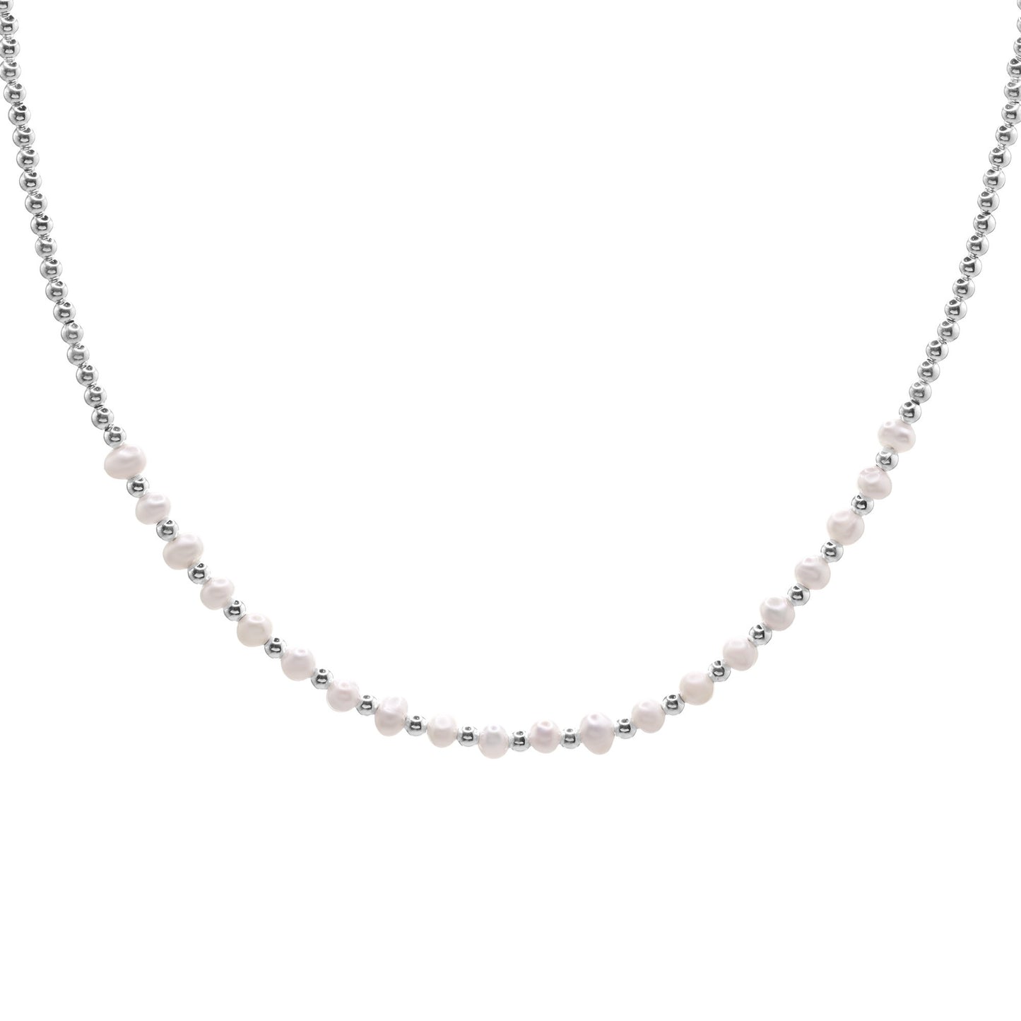 Collar de Plata Esferas Lisas con Perlas