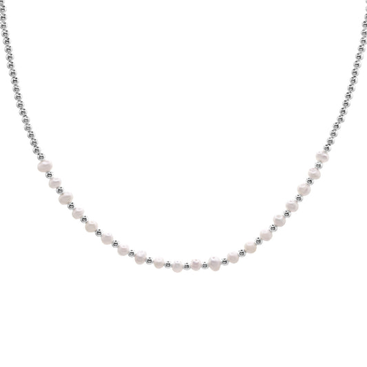 Collar de Plata  Esferas Lisas con Perlas