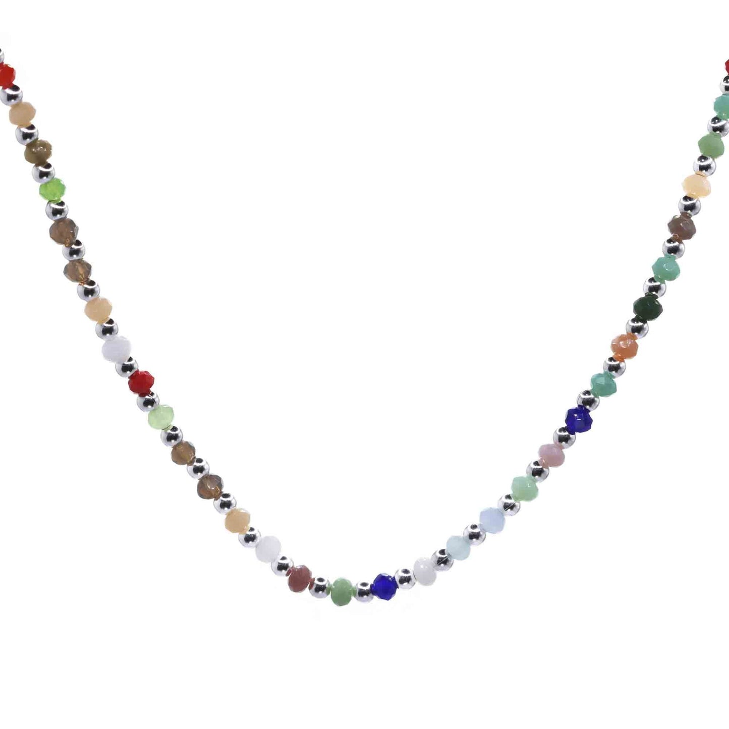 Collar de Plata Esferas Lisas y Piedras Ágata Multicolores