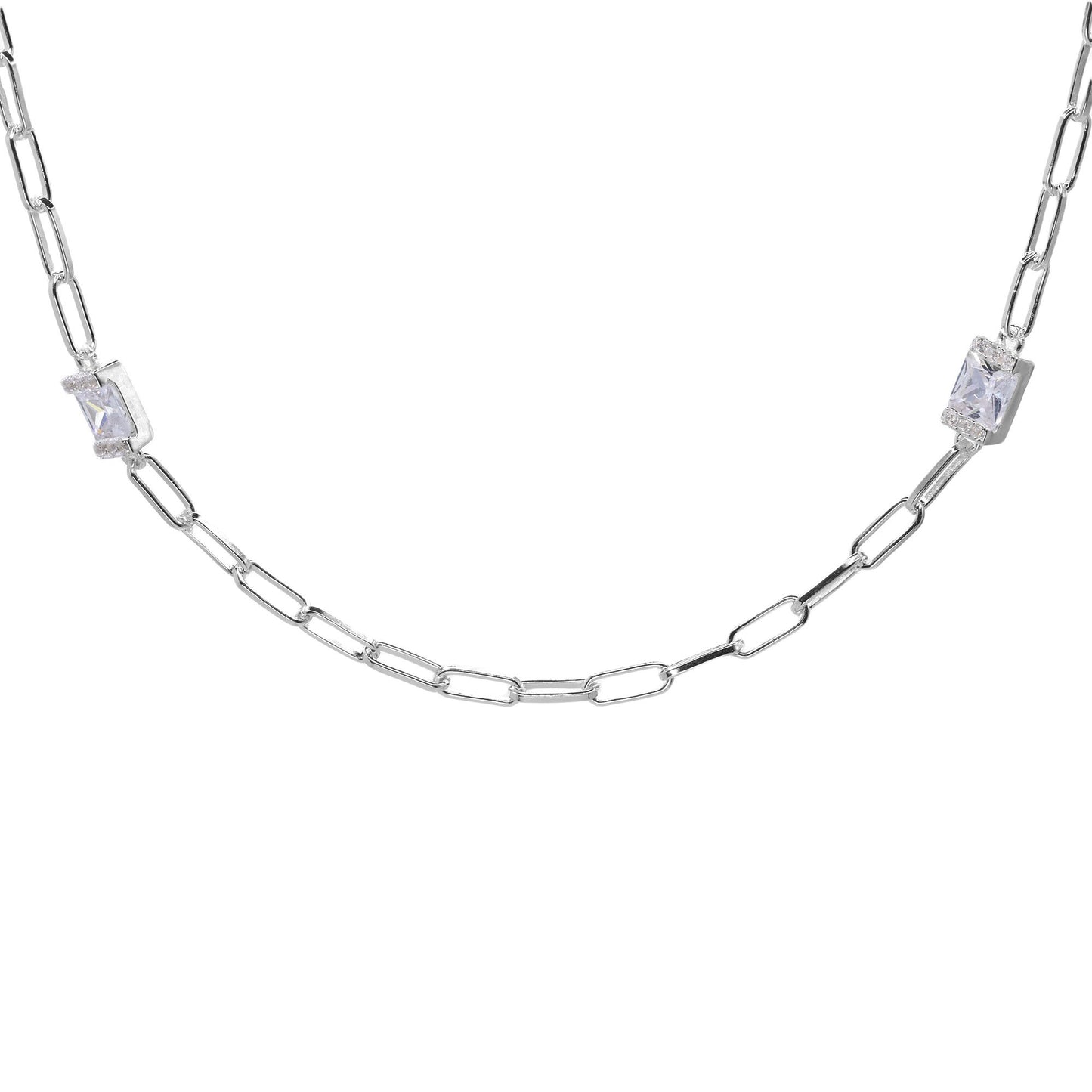 Collar de Plata Eslabón Ovalado con Circones Rectangular