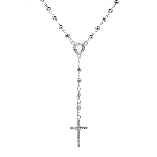 Collar de Plata - en V de Cruz de Circones y Corazón de Circón