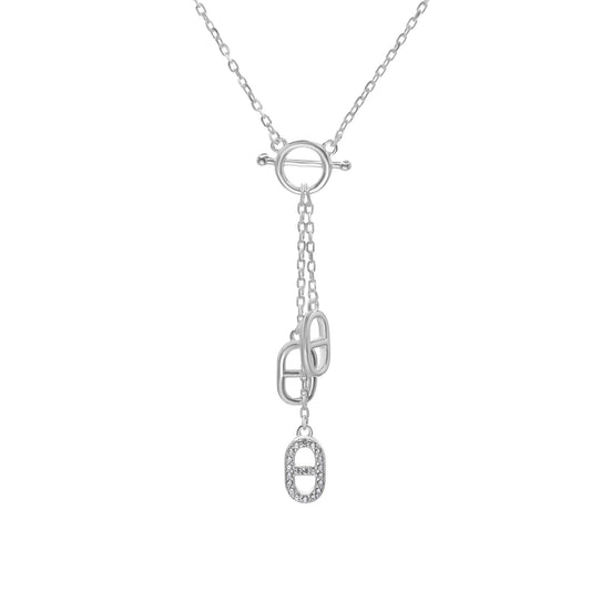 Collar de Plata - en Y con Broche Cruzado y Dijes con Circones