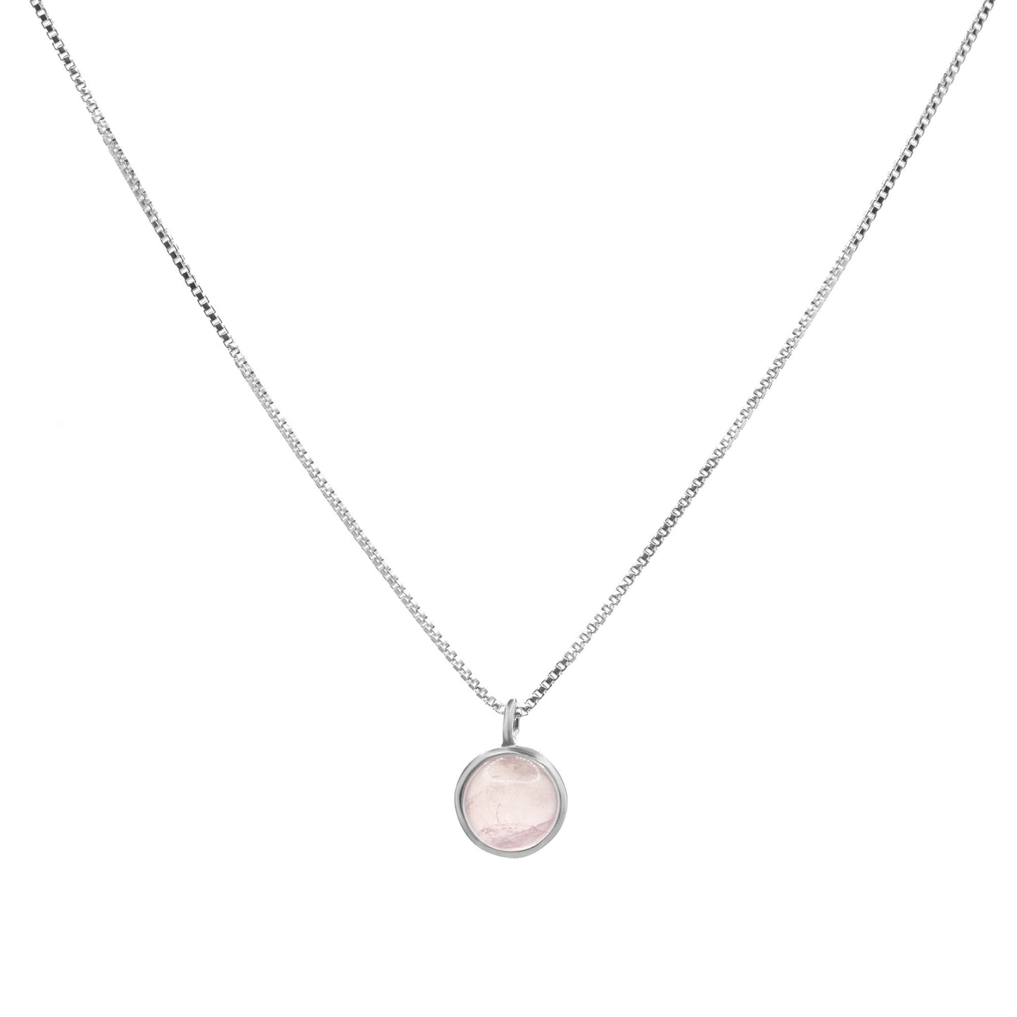 Collar de Plata - Veneciana con Colgante de Piedra de Cuarzo Rosa
