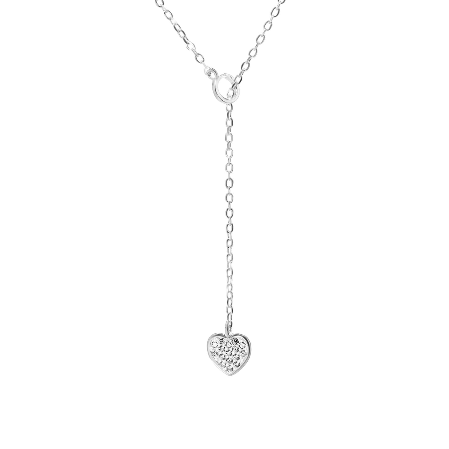 Collar de Plata - Y Ajustable con Punta Corazón con Pequeños Circones